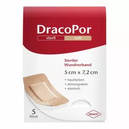 DRACOPOR Obloga za rane 5x7,2 cm sterilna u boji kože, 5 kom