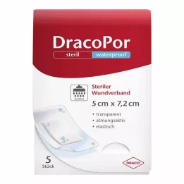 DRACOPOR vodonepropusna obloga za rane 5x7,2 cm sterilna, 5 kom