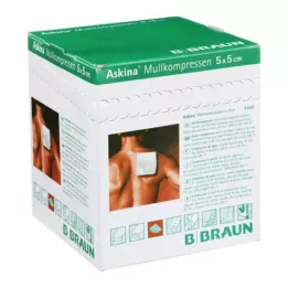 ASKINA Komprese od gaze 5x5 cm sterilne 8 slojeva, 25X2 kom