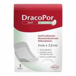 Dracopor sensitive 5x7,2 cm sterilni sa silikonskim ljepilom, 3 kom