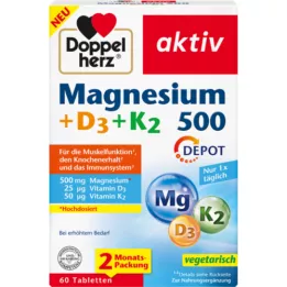 DOPPELHERZ Magnezij 500+D3+K2 Depot tablete, 60 ST